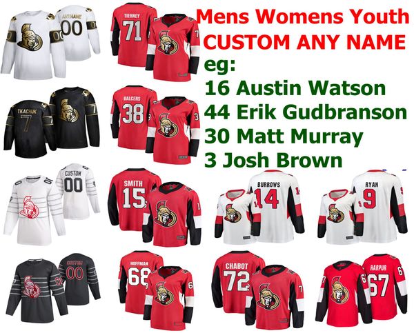 

золотое издание оттавы сенаторы хоккейные изделия 16 остин уотсон 44 эрик гудбрансон 30 мэтт мюррей 3 джош браун томас шабот пользовательски, Black;red