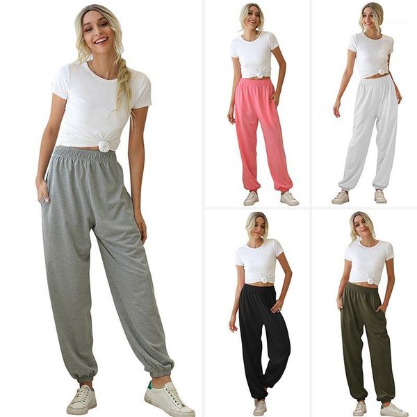 

women summer high waisted lightweight cotton baggy sweatpants joggers lounge trousers sportswear with pockets1, Black;white