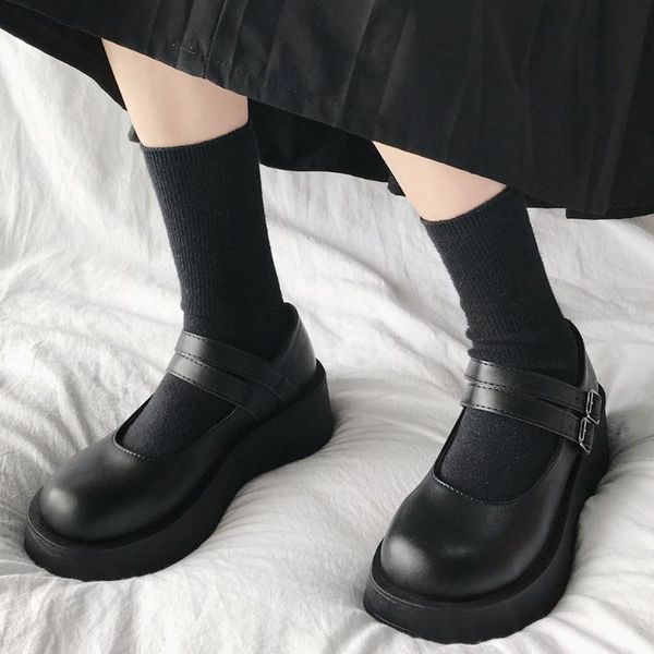 

ribetrini ins girl buckle platform black marry janes shoes women pumps wedges concise casual spring pumps
