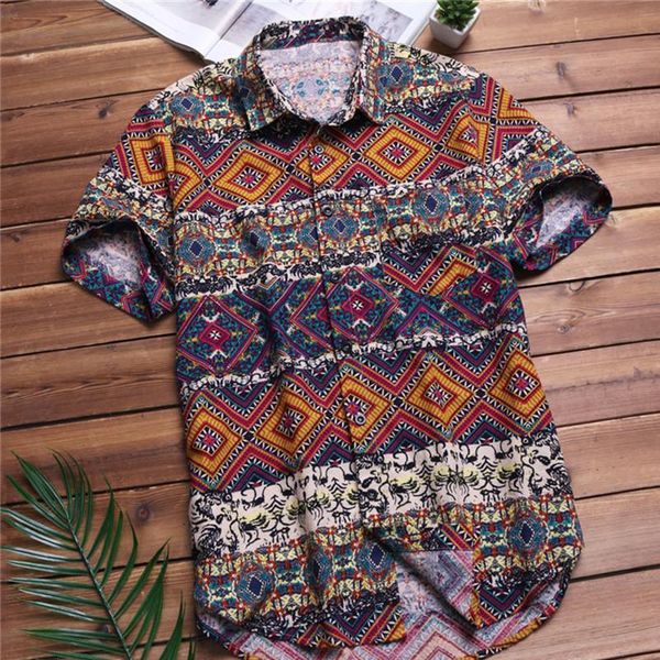 

2021 men shirts short sleeve printed pocket colorful casual blouse hawaiian shirt male summer geometric plus size shirts 5x, White;black