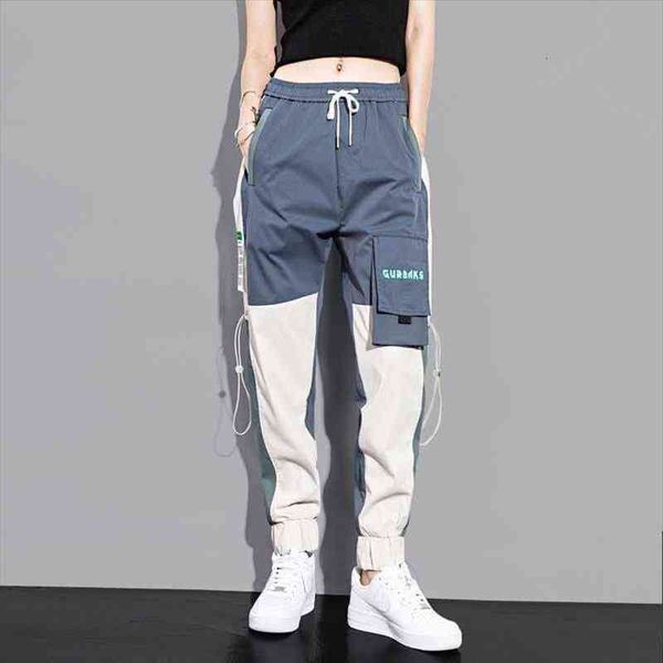 

women pants big pockets cargo pants women high waist trouser female loose streetwear hip hop joggers, Black;white