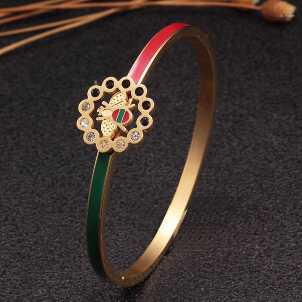 

luxury stainless steel charm bangles women girls jewelry bee brand wedding party cuff crystal fashion bangles pulsera1, Black
