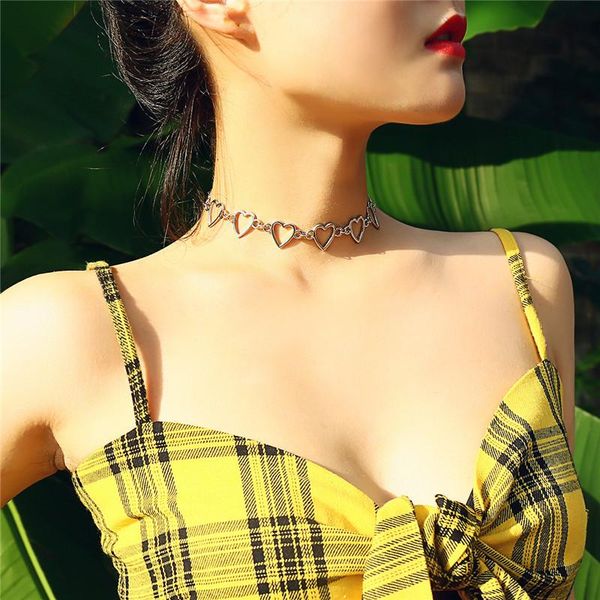 

sweet love heart choker necklace korean style statement girlfriend gift cute silver color necklace jewelry collier femme 2020, Golden;silver