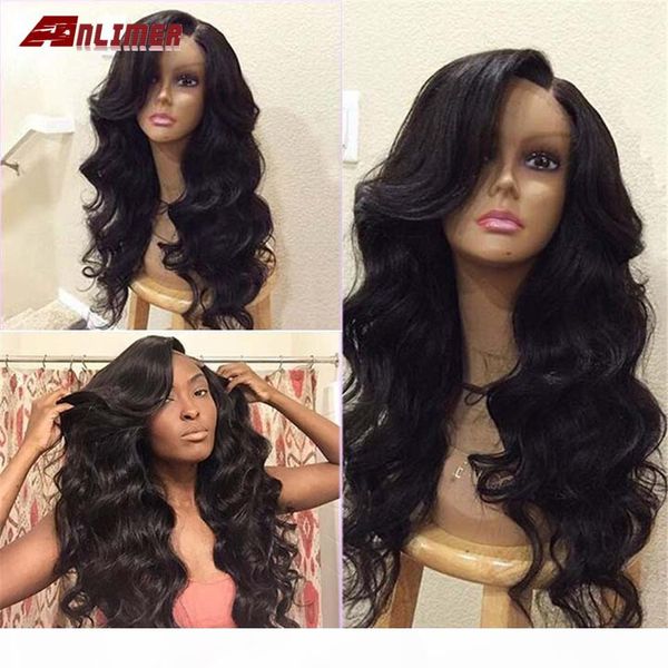 

anlimer brazilian body wave wigs for women 13 *6 lace front human hair wigs natural color glueless remy hair 150% density, Black