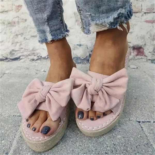 

women bowknot slippers 2020 summer casual beach muffin slip on platform ladies sandals dress party peep toe female sandals #v39u, Black