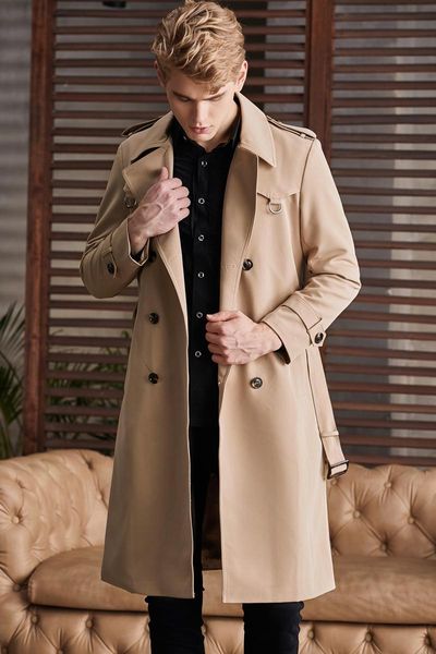

chaojue 2021 england fashion extra long trench for men spring and autumn europe khaki windbreaker male business causal coat, Tan;black