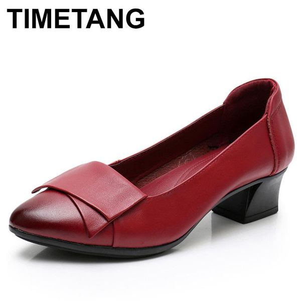

timetangnew spring autumn genuine leather on women party court shoes mid heels shoes work loafer pointed female shoese813, Black