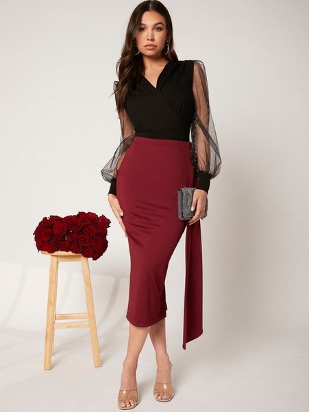 

high waist draped pencil skirt z0ep#, Black