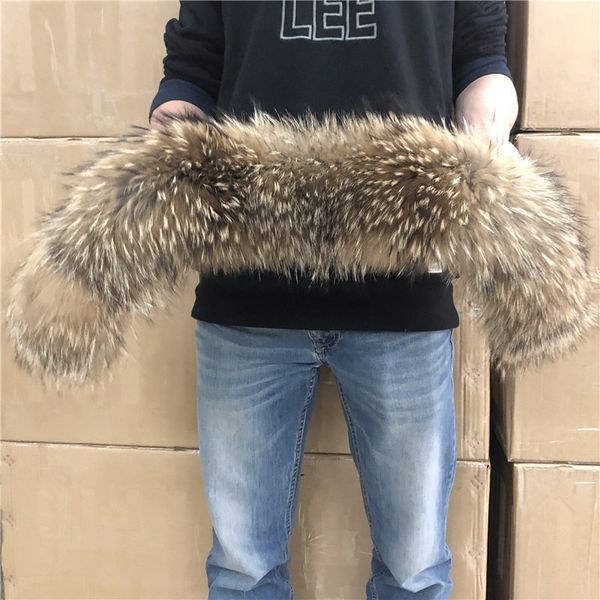 

natural fur collar 100% real raccoon fur scarf for men's women's kids parkas coats male furs collars black 50 60 70 90 cm 201026, Blue;gray