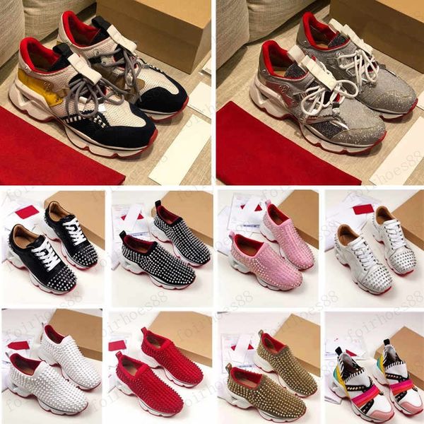 

2020 fashion red bottom men women casual shoes spikes rivets rhinestone dress party walking shoes sneakers chaussures de sport, Black