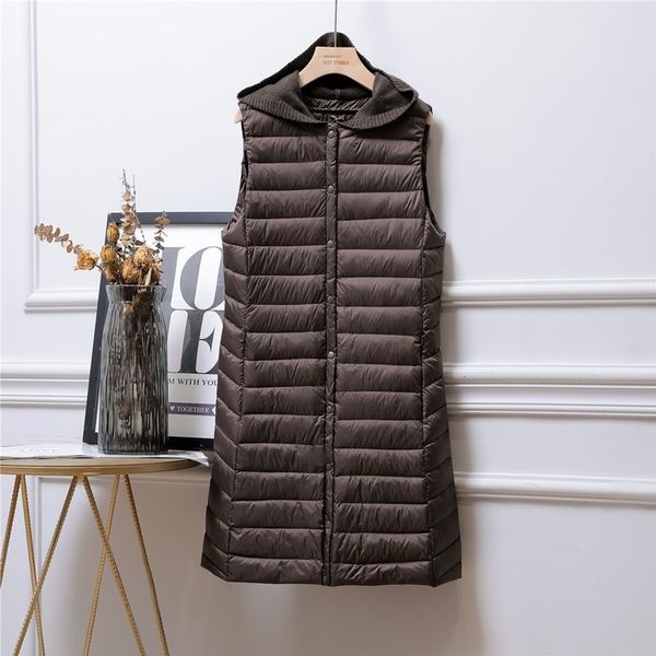 

2021 new 4xl ultra light vest women hooded lightweight waistcoat female down coat long slim sleeveless subv, Black;white