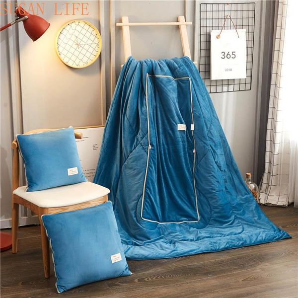 

blankets 2 in 1 velvet cushion blanket car sofa lumbar throw pillow air conditioning foldable patchwork quilt bedding1