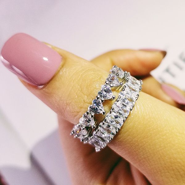 

2pcs couple ring set luxury cute jewelry 925 sterling silver oavl cut white z cz diamond gemstones eternity women wedding bridal rings, Slivery;golden