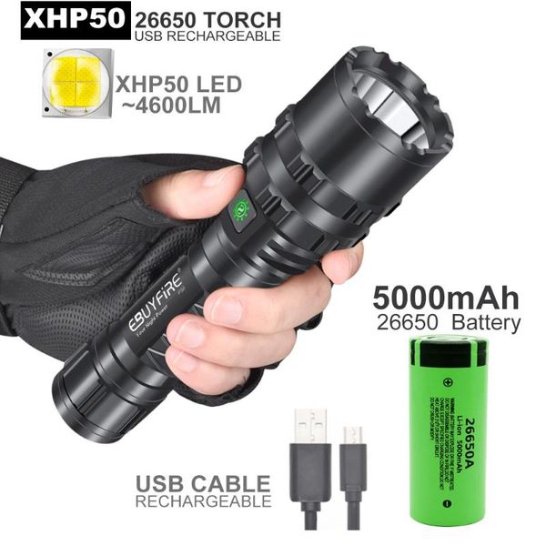 

flashlights torches usb rechargeable xhp50.2 led 5 modes powerful waterproof torch for emergency hunting camping light