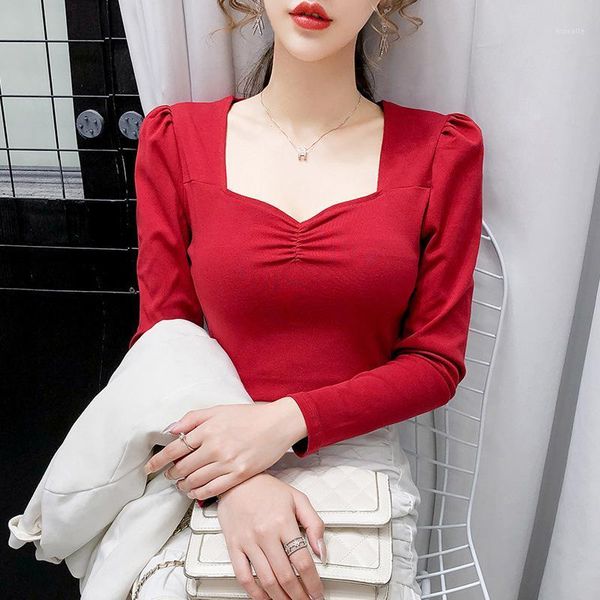 

2020 summer new style solid color vintage french da fang ling t off-shoulder tight puff sleeve women's dress1, White