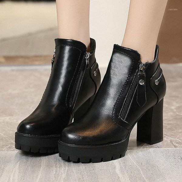 

2020 new comfortable ankle dress boots women winter pretty zipper platform shoes woman sky high heels female mature rain boot1, Black