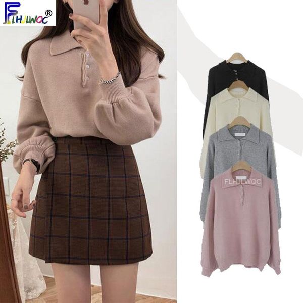 

korean japan design women's casual knit pullovers winter basic wear preppy style girls knitted pullover pink white kg-1025, White;black