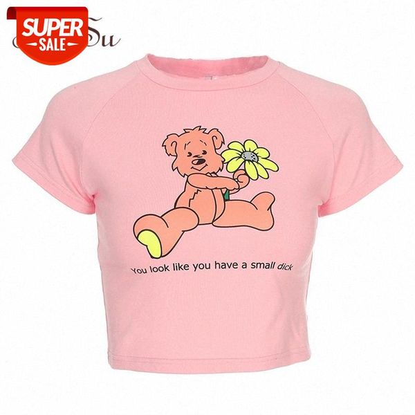 

artsu kawaii cartoon pink short sleeve crop summer casual cute women t shirt tee shirt femme fashion asts20378 #jl5u, White