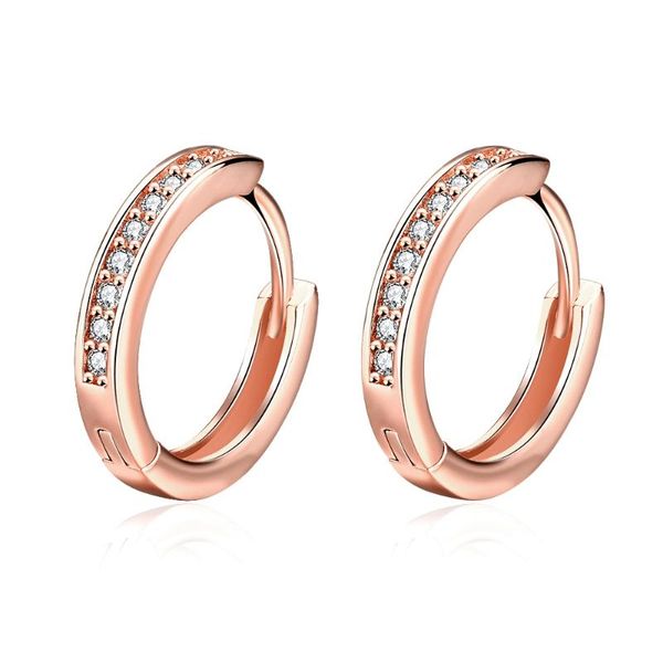 

charm hoop women earrings with cz stone for ladies rose gold color circle ear party jewelry design gift accessories, Golden