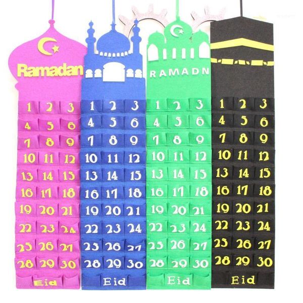 

storage bags eid al-fitr fabric calendar bag mubarak countdown hanging bag1