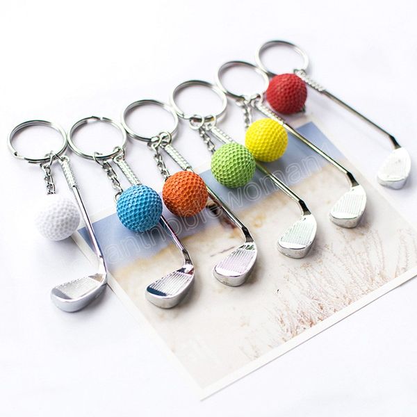 

creative metal golf clubs key chain sports pvc golf balls pendant keychain men women backpack hanging pendant gifts, Slivery;golden