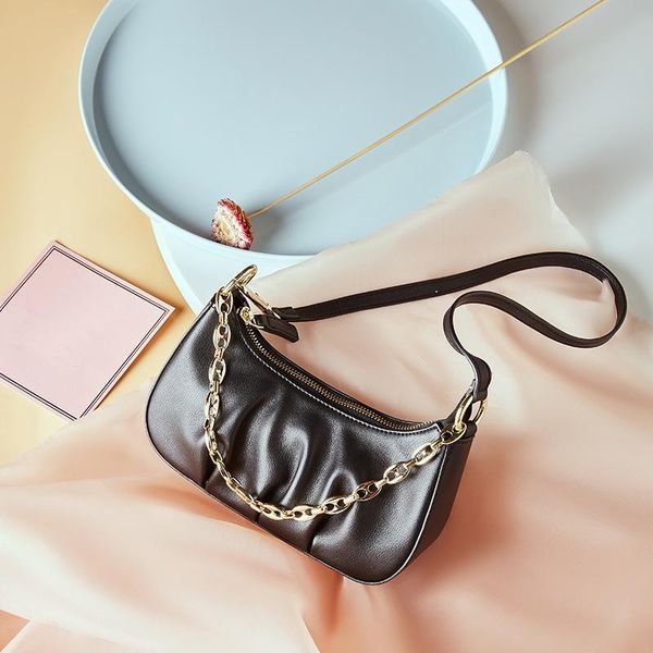 

genuine leather new woman shoulder bag chain bag underarm baguette fold crossbody female