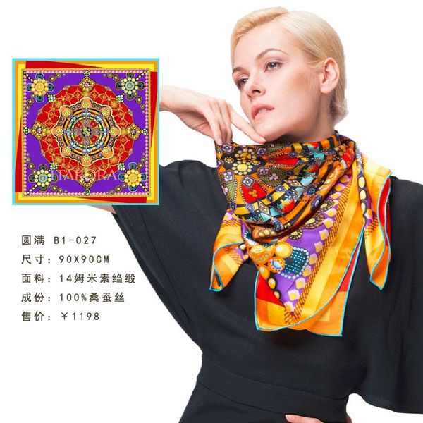 

ladies' 100% silk satin allover print 14mm natural silk scarf 90cm 35.4" square aurora itarora high-end quality, Blue;gray