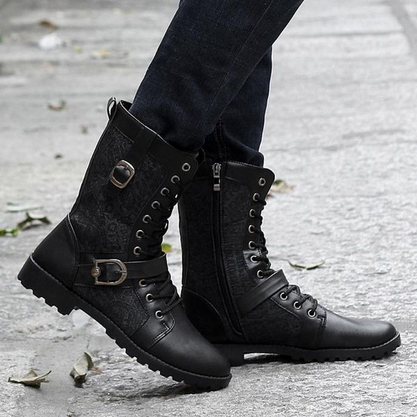 

carved winter with pointed retro boots for men sneakers male shoes buckle ankle black leather boots england