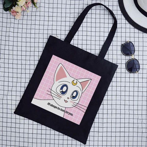 

japanese sailor moon cat sweet shoulder bag new harajuku cartoon print canvas female college fun sweet open pocket bags
