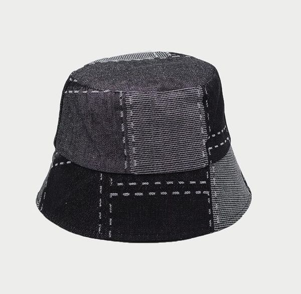 

cokk bucket hat women men stitching plaid denim cloth fisherman hats suncreen flat casual autumn bucket hats cap gorro k swy bbysxu, Blue;gray