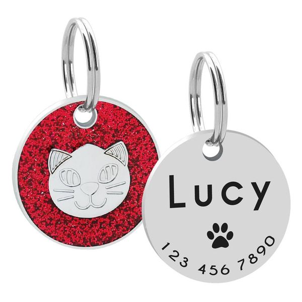 

glitter dog cat id tag custom pregraved круглые бирки для кошек домашних животных котенки воротник аксессуар анти потерян щенок собаки на им