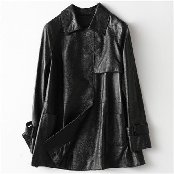 

2020 women fashion genuine real sheep leather jacket h90, Black