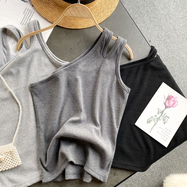 

2021 new solid belts thin tank woman blouse from shoulder out all-match style d2e2, White