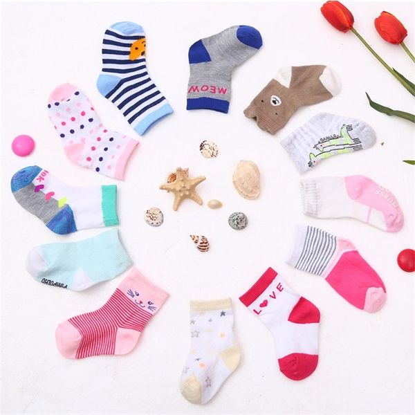 

10 pair/lot baby socks 100% cotton rubber slip-resistant floor socks cartoon small kid's socks suit 0-24months y201009, Pink;yellow
