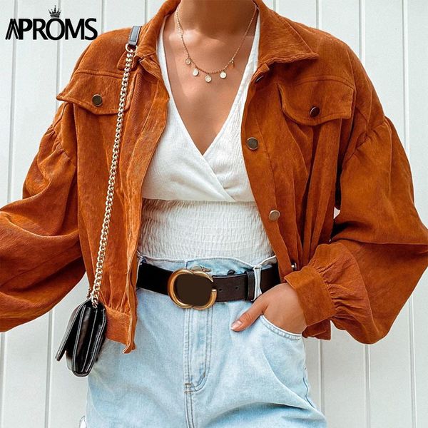 

aproms vintage khaki corduroy basic jacket women autumn winter elegant oversize coat female street style black outerwear 201112, Black;brown