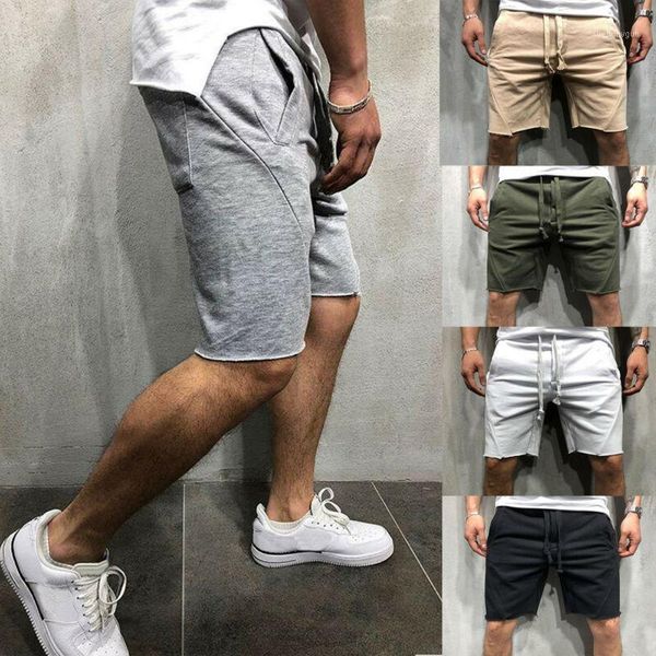 

2020 men casual shorts male summer beach drawstring comfort sports gym solid color loose shorts plus size1, White;black