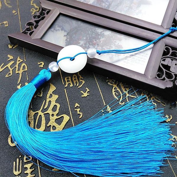 

2pcs new white jade peace buckle tassel fringe keychain caps straps diy jewelry making charms pendants accessories craft tassels h jllylm
