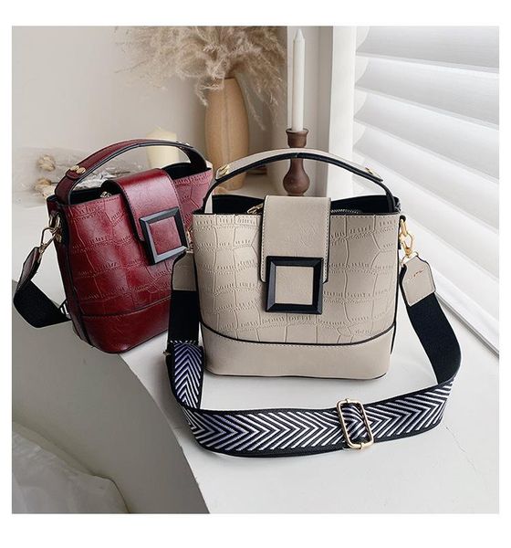 

fashion women stone pattern handbag fashion zipper bucket bag adjustable strap shoulder bags high capacity waterproof 2020