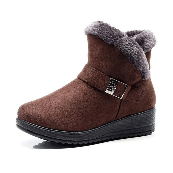 

boots women snow warm short fur plush winter ankle boot plus size platform ladies suede zip shoes female comfort drop, Black