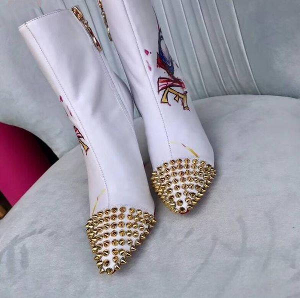 

winter luxury capahutta flats spikes red bottom ankle boots women striped spikes ladies bottes red sole booties party wedding dress, Black