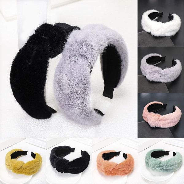 

hair accessories candy color lamb wool wide band for women knot hairbands hoop bezel headband headdress winter hairband lady