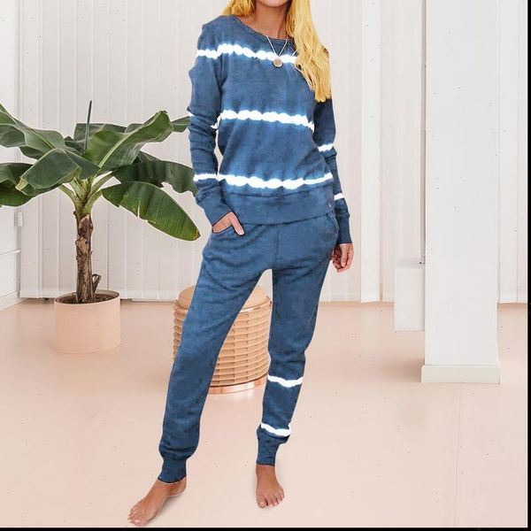 

autumn tie dye womens clothing gradient pajamas long sleeve long pants leisure two piece suit women 2 piece set 2021, Gray