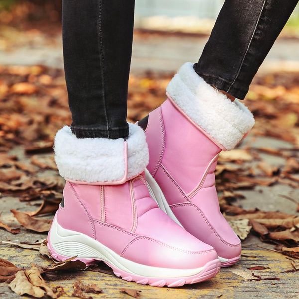 

cagilkzel 2020 new winter women snow boots mid-calf platform boots woman high warm fur plush rain for women hiking, Black