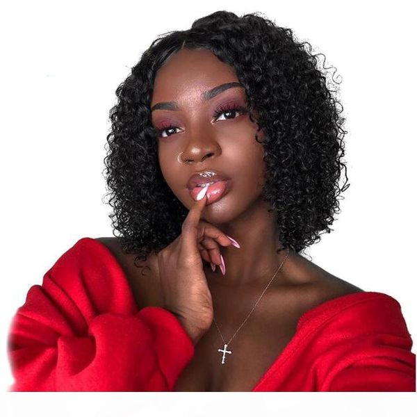 

short kinky curly lace front human hair wigs pre plucked with baby hair brazilian remy hair bob lace front wigs for black women, Black;brown