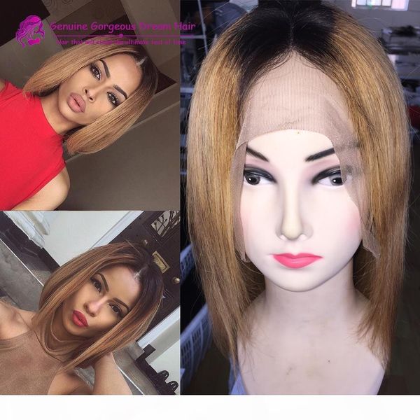 

1b 27 ombre short bob human hair wig lace front wig full lace wigs for black women ing, Black;brown