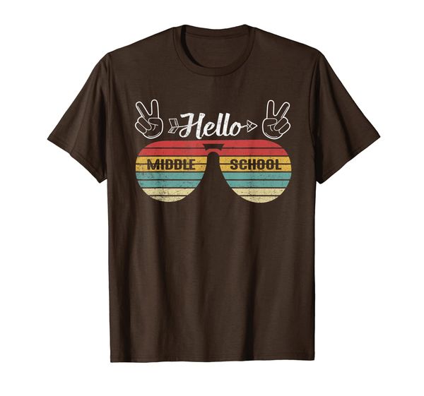 

hello middle school retro sunglasses kids back to school t-shirt, White;black