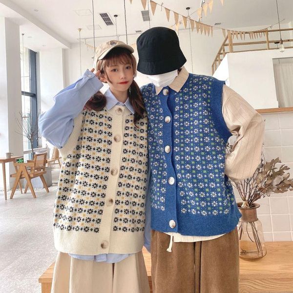 

men women sweater vest 2021 new blue white xl xxl v neck soft loose oversized warm casual korean vintage knitted simple, Black;white