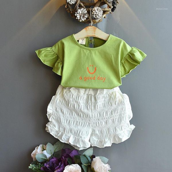 

new 2020 girls clothing summer letter printed t-shirt suit korean short-sleeved+shorts two-piece set kids clothes1, Red;yellow