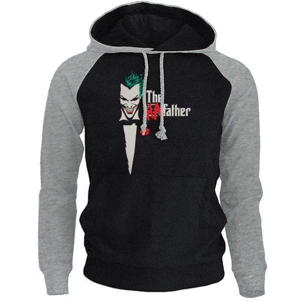 

joker the father vintage printed streetwear men raglan hooded spring winter new 2020 casual pullover hip hop fleece hoodies, Black