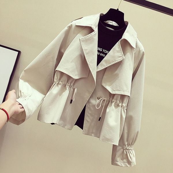 

women short trench new spring casual trench coat with sashes oversize double breasted vintage cloak overcoats windbreaker 201111, Tan;black